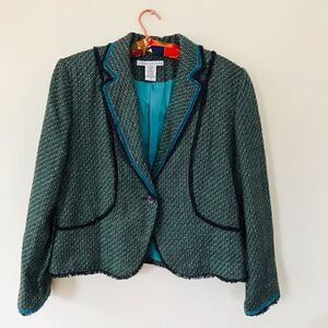 Versailles | blue mix textured jacket blazer with fringe | size 14